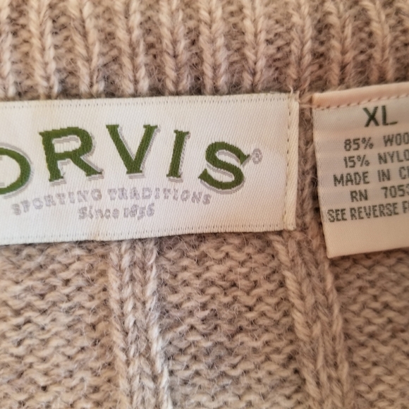 Orvis Men's Beige Sweater with Suede Accents On Pockets And Elbows. Size XL - Picture 5 of 6